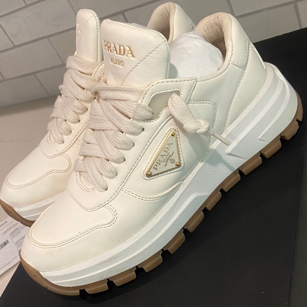 Prada Ivory Lace-Up Sneakers 38 - Picture 6 of 17